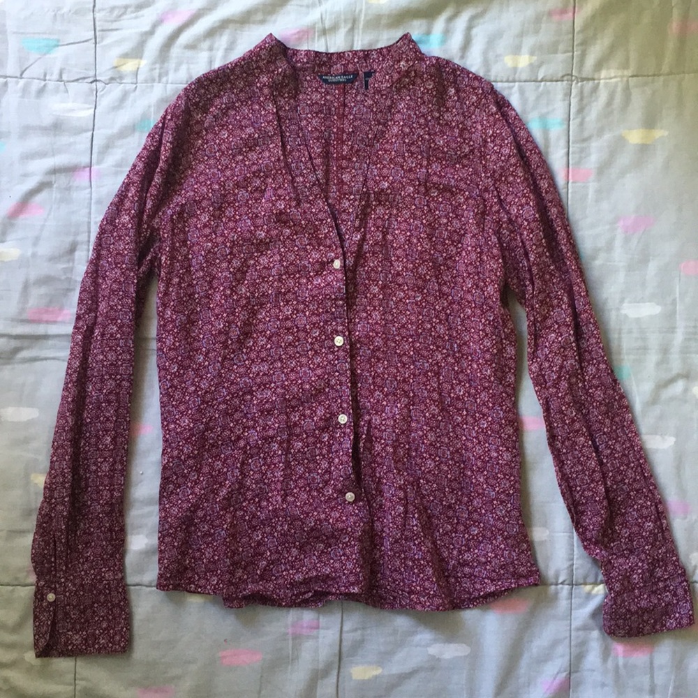 AE purple cotton button-down blouse
